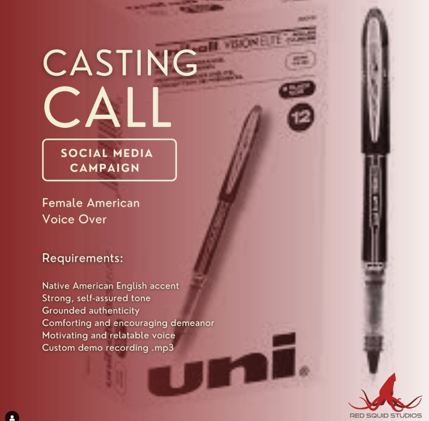Image for Uniball's casting for a female voice-over artist with a Native American English accent